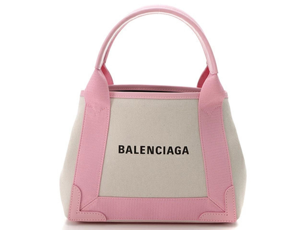 Balenciaga tote bag Navy Blue Cabas white pink canvas calfskin